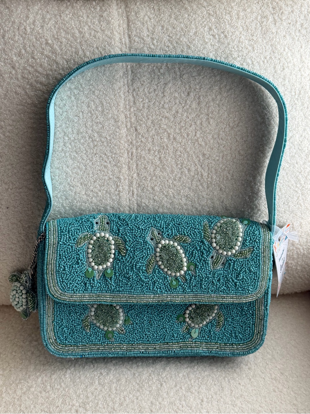 Turquoise Beaded Turtle Shoulder Bag